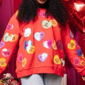 Queen of sparkles red sequin conversation heart sweatshirt